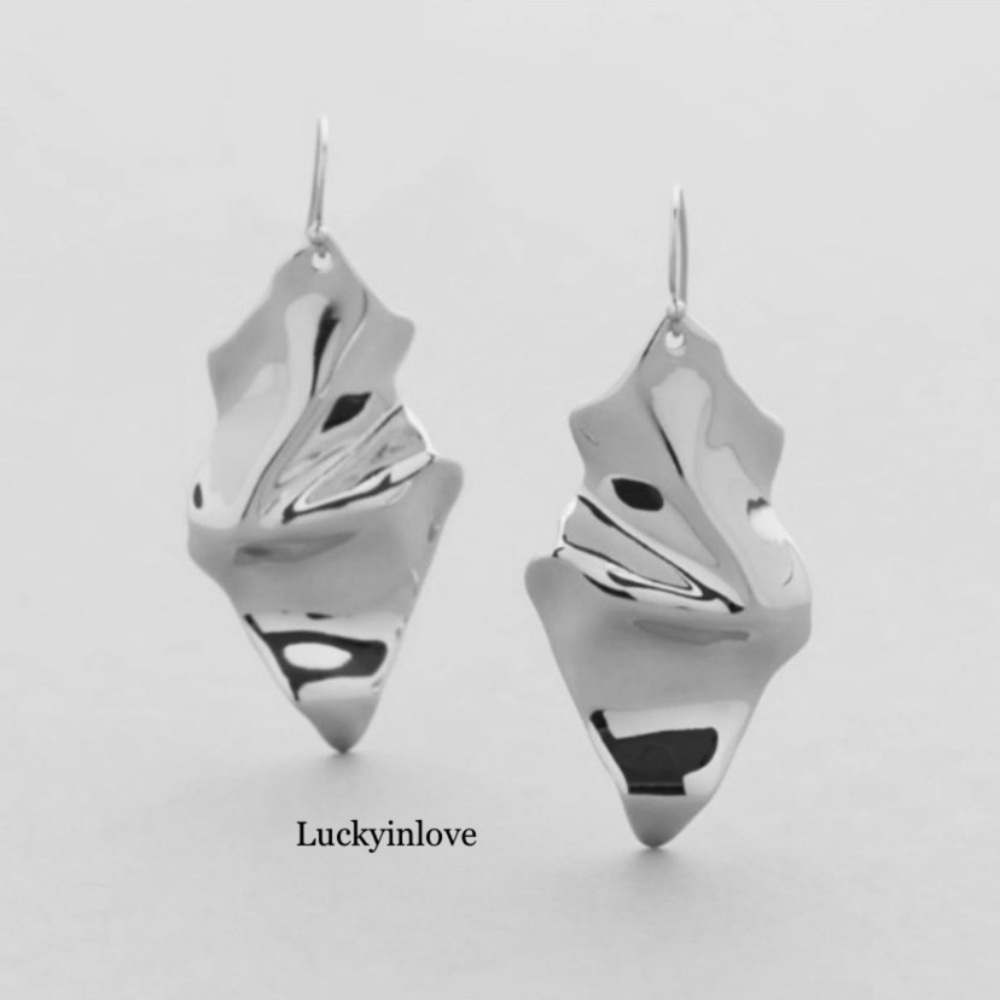 ALEXIS BITTAR • NEW Light weight Silver Draped Liquid Metal Leaf Drop Earrings - Picture 5 of 14